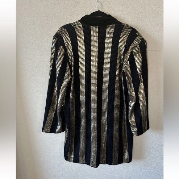 Vintage Brigitte Fashions London Black Gold Jacket Chainmail Velvet L XL - Picture 7 of 15